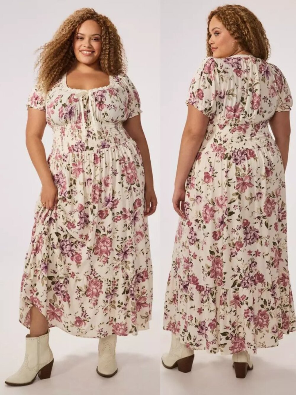 NWT Torrid 2 Rose Floral Festi Puff Sleeve Maxi Dress 2X 18 20
